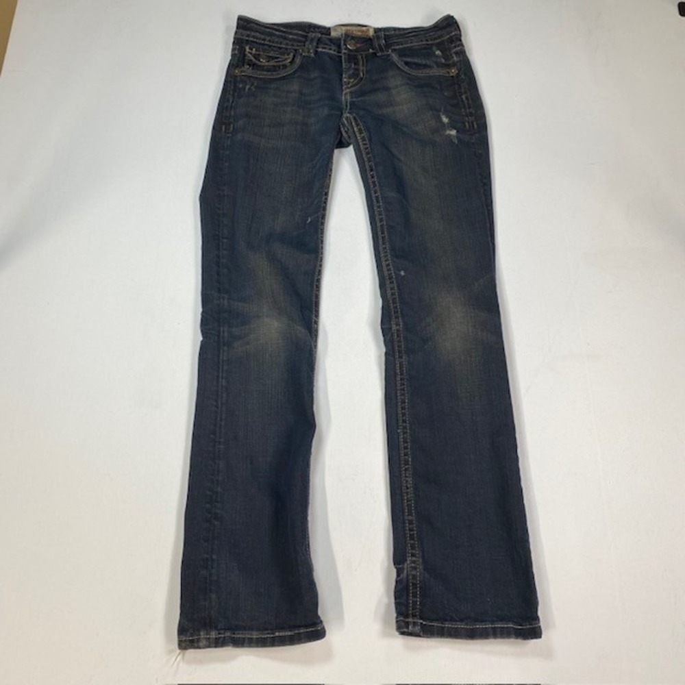 MEK Denim Santiago Straight Leg Jeans Mens 28x32 Dark Wash Distressed Blue Heavy